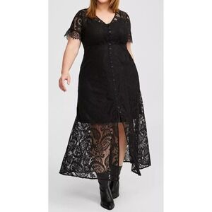 Torrid Maxi Lace Dress 2x Black Button Front A-Line Whimsygoth Goth